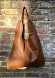 Shoulder leather bag in CAMEL brown. Genuine leather shopper in saddle brown. Soft naturalleather Carry all bag for your laptop, books etc