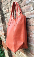 Orange tote leather bag. Genuine leather shopper. Large carry all bag for your laptop / books. Burnt orange leather purse. Shoulder bag.