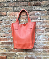 Orange tote leather bag. Genuine leather shopper. Large carry all bag for your laptop / books. Burnt orange leather purse. Shoulder bag.