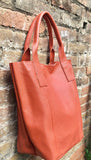 Orange tote leather bag. Genuine leather shopper. Large carry all bag for your laptop / books. Burnt orange leather purse. Shoulder bag.