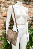 Crossbody bag. Taupe BROWN boho suede leather purse with bronze color tacks Genuine suede leather messenger bag. Light brown crossbody bag