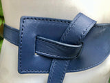 Leather 80s style obi belt . Wrap belt in NAVY BLUE. Waist belt in genuine leather. Dark blue wraparound belt. Bluedress belt