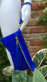 Crossbody bag. Boho suede leather bag in COBALT blue with tassel. Small messenger bag in genuine suede leather. Royal blue suede purse