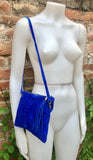 Crossbody bag. Boho suede leather bag in COBALT blue with tassel. Small messenger bag in genuine suede leather. Royal blue suede purse