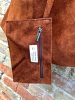 Rusty brown suede slouch leather bag. Genuine leather large shoulder bag. Dark camel brown origami bag, brown leather accent. Large shopper