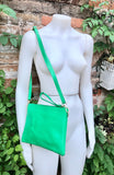 Small leather bag in GREEN .Cross body bag, shoulder bag or wristlet in GENUINE leather. GREEN bag with adjustable strap. Green purse.