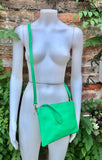 Small leather bag in GREEN .Cross body bag, shoulder bag or wristlet in GENUINE leather. GREEN bag with adjustable strap. Green purse.