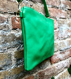 Small leather bag in GREEN .Cross body bag, shoulder bag or wristlet in GENUINE leather. GREEN bag with adjustable strap. Green purse.