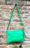 Small leather bag in GREEN .Cross body bag, shoulder bag or wristlet in GENUINE leather. GREEN bag with adjustable strap. Green purse.