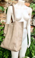 Beige TOTE leather bag. Soft GENUINE leather bag. Large beige leather bag. Laptop, tablet bag, leather bag for books. Beige leather shopper