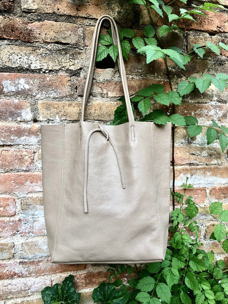 Beige TOTE leather bag. Soft GENUINE leather bag. Large beige leather bag. Laptop, tablet bag, leather bag for books. Beige leather shopper