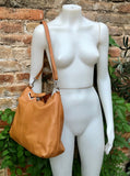 CAMEL BROWN genuine leather bag. Hand / shoulder / crossbody bag. Removable longer adjustable strap. Light tobacco shopper bag. Taupe purse