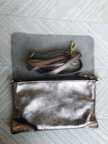 Small leather bag in BRONZE. Cross body bag, shoulder bag in GENUINE leather. Metallic shine bag with adjustable strap, zipper and flap.