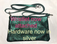 Small leather bag in METALLIC GREEN .Cross body, shoulder bag or wristlet in GENUINE leather. Green leather purse + adjustable strap