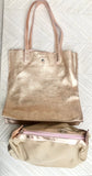 Tote leather bag in pink gold .Soft natural genuine leather shopper bag. Metallic leather shopper. Pink shoulder bag. Gold pink purse