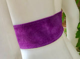 Purple suede waist belt with large round buckle. Boho soft suede belt in a deep mauve shade. Genuine natural purple suede leather