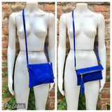 Crossbody bag. Boho suede leather bag in COBALT blue with tassel. Small messenger bag in genuine suede leather. Royal blue suede purse