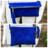 Crossbody bag. Boho suede leather bag in COBALT blue with tassel. Small messenger bag in genuine suede leather. Royal blue suede purse