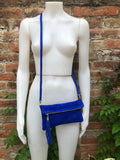 Crossbody bag. Boho suede leather bag in COBALT blue with tassel. Small messenger bag in genuine suede leather. Royal blue suede purse