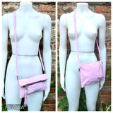 Light PURPLE - PINK crossbody bag. Boho suede leather bag with tassel. Small messenger bag in genuine suede leather. Mauve pink suede purse