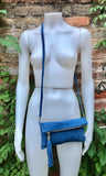 Crossbody bag. Boho suede leather bag in medium blue with tassel. Small messenger bag in genuine suede leather. Denim blue suede purse