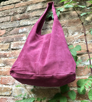 Large slouch leather bag in RASPBERRY PINK . Slouch bag made with soft natural suede, genuine leather bag. Boho bag. Pink leather shopper