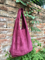 Large slouch leather bag in RASPBERRY PINK . Slouch bag made with soft natural suede, genuine leather bag. Boho bag. Pink leather shopper