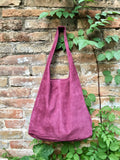 Large slouch leather bag in RASPBERRY PINK . Slouch bag made with soft natural suede, genuine leather bag. Boho bag. Pink leather shopper