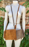 Suede leather bag in DARK Beige, taupe color .Cross body bag in GENUINE leather. Small brown leather bag with adjustable strap and zipper.