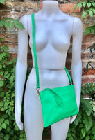 Small leather bag in GREEN .Cross body bag, shoulder bag or wristlet in GENUINE leather. GREEN bag with adjustable strap. Green purse.