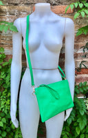 Small leather bag in GREEN .Cross body bag, shoulder bag or wristlet in GENUINE leather. GREEN bag with adjustable strap. Green purse.