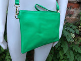 Small leather bag in GREEN .Cross body bag, shoulder bag or wristlet in GENUINE leather. GREEN bag with adjustable strap. Green purse.