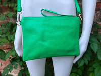 Small leather bag in GREEN .Cross body bag, shoulder bag or wristlet in GENUINE leather. GREEN bag with adjustable strap. Green purse.