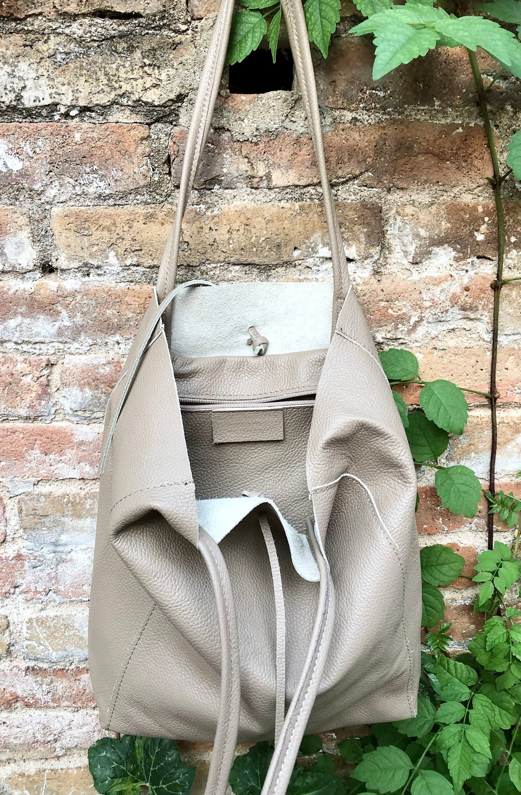 Beige TOTE leather bag. Soft GENUINE leather bag. Large beige leather bag. Laptop, tablet bag, leather bag for books. Beige leather shopper