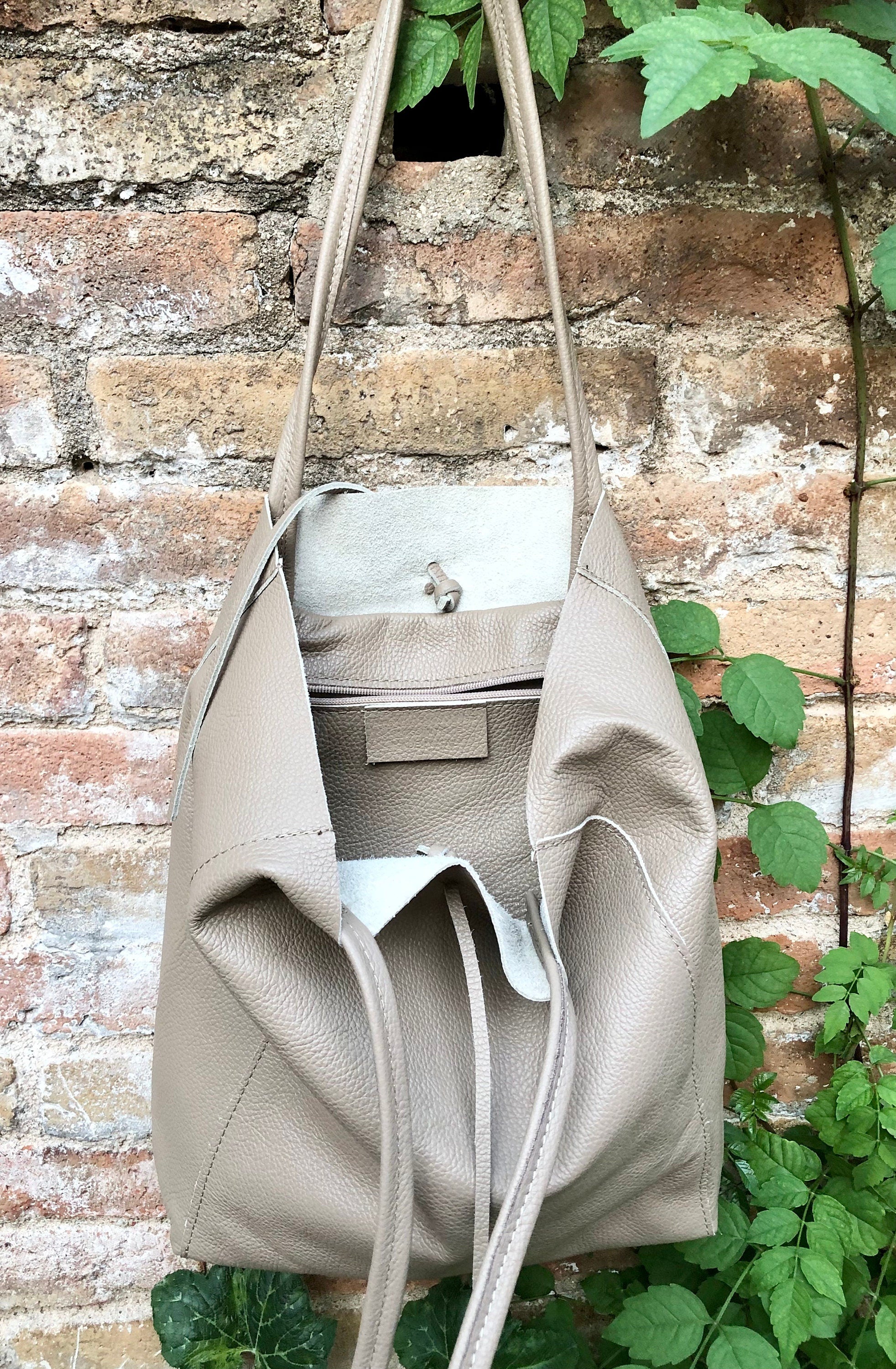 Beige TOTE leather bag. Soft GENUINE leather bag. Large beige leather bag. Laptop, tablet bag, leather bag for books. Beige leather shopper