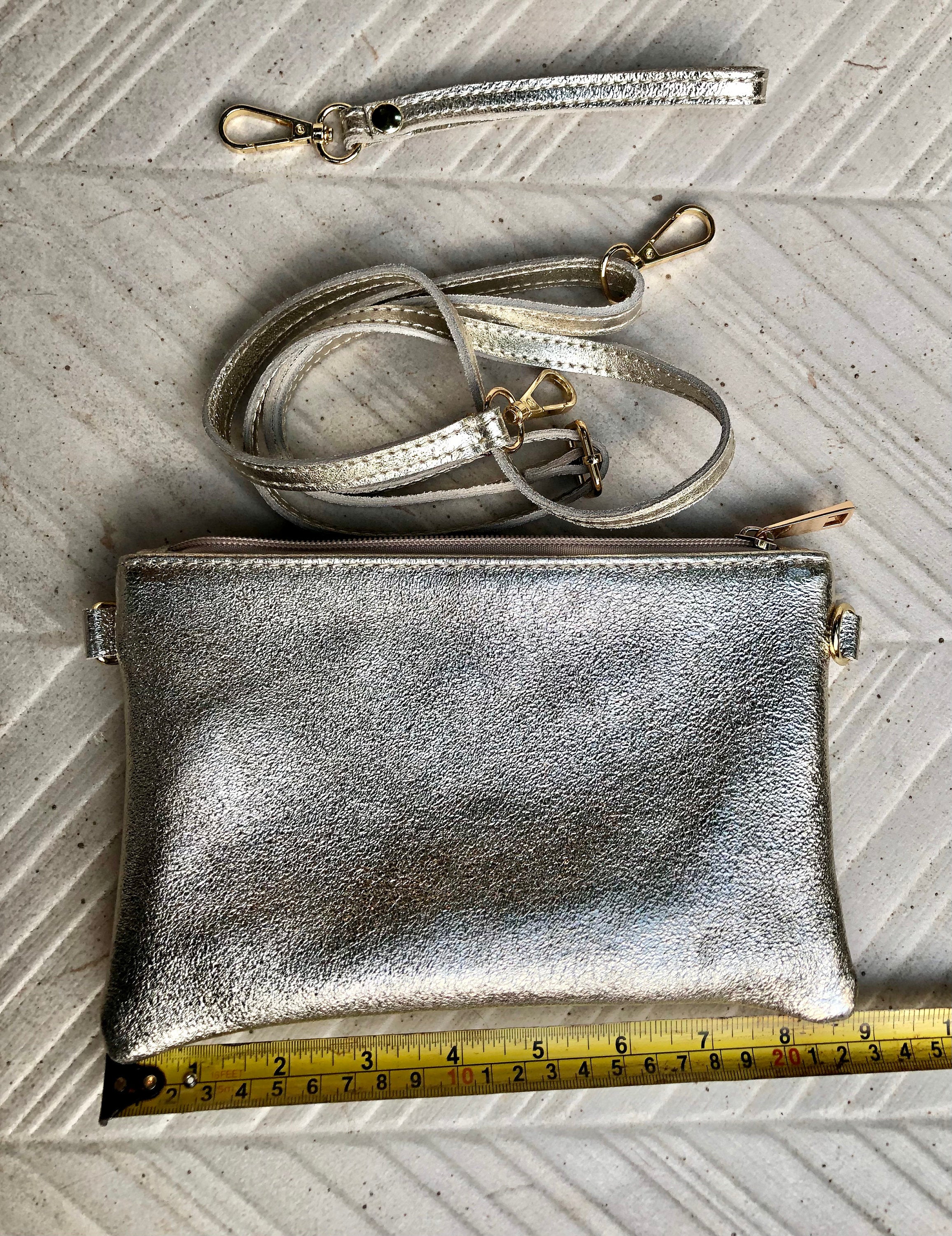 Small leather bag in GOLD .Cross body, shoulder bag or wristlet in GENUINE leather. Golden leather bag with adjustable strap. Gold purse