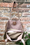 Tote leather bag in pink gold .Soft natural genuine leather shopper bag. Metallic leather shopper. Pink shoulder bag. Gold pink purse