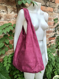 Large slouch leather bag in RASPBERRY PINK . Slouch bag made with soft natural suede, genuine leather bag. Boho bag. Pink leather shopper