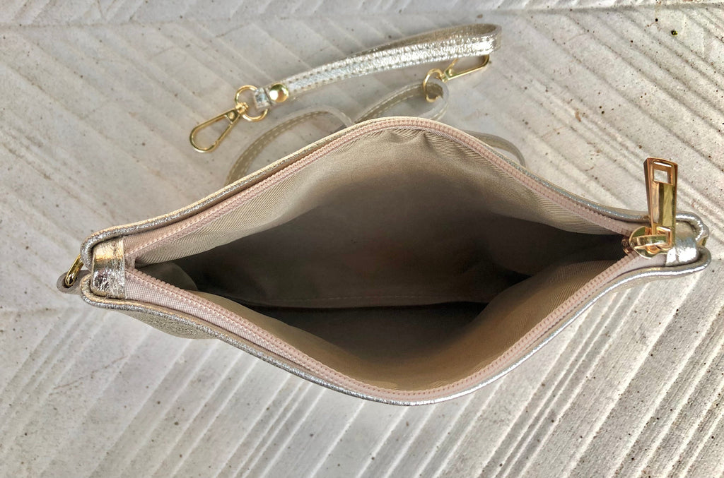 Small leather bag in GOLD .Cross body, shoulder bag or wristlet in GENUINE leather. Golden leather bag with adjustable strap. Gold purse