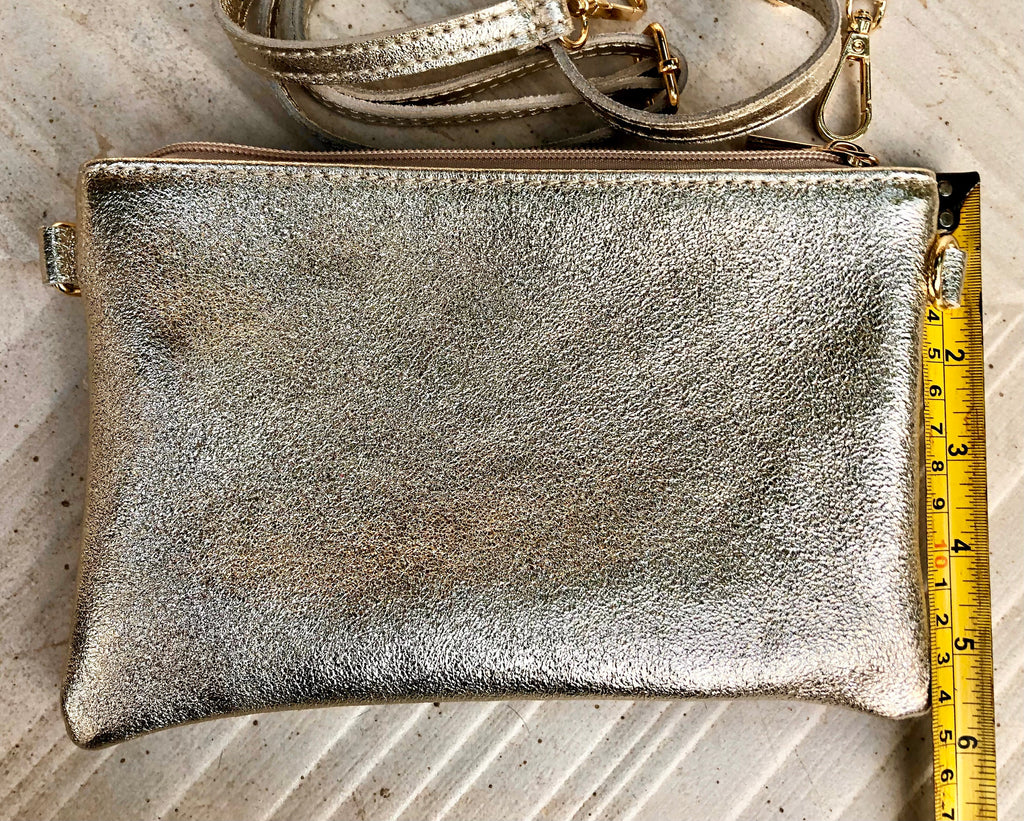 Small leather bag in GOLD .Cross body, shoulder bag or wristlet in GENUINE leather. Golden leather bag with adjustable strap. Gold purse