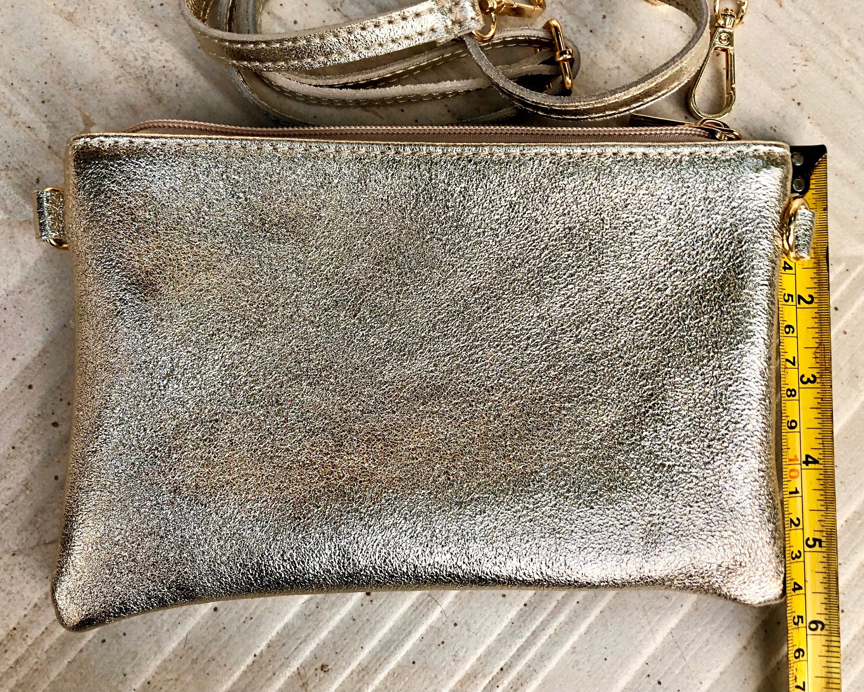 Small leather bag in GOLD .Cross body, shoulder bag or wristlet in GENUINE leather. Golden leather bag with adjustable strap. Gold purse