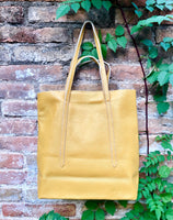 Tote bag in YELLOW. Genuine leather shopper bag. Laptop, office bag to carry your tablet or books. Leather shoulder /handbag. Yellow purse