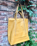 Tote bag in YELLOW. Genuine leather shopper bag. Laptop, office bag to carry your tablet or books. Leather shoulder /handbag. Yellow purse