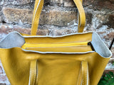 Tote bag in YELLOW. Genuine leather shopper bag. Laptop, office bag to carry your tablet or books. Leather shoulder /handbag. Yellow purse