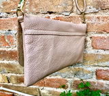 Small light dusty pink bag. Pink crossbody/ shoulder bag in GENUINE leather. Adjustable strap , zipper + flap. Light dusty pink purse