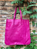 HOT PINK leather bag with zipper. Genuine leather shopper bag. Large FUCHSIA shoulder bag for your laptop, books. Hot pink purse