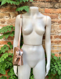 Small leather bag in pink gold. Cross body bag, shoulder bag in GENUINE leather. Metallic shine leather bag. Pink gold leather purse.