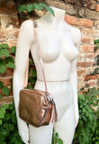 Small leather bag in pink gold. Cross body bag, shoulder bag in GENUINE leather. Metallic shine leather bag. Pink gold leather purse.