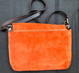 ORANGE messenger bag in genuine suede leather. Orange crossbody / shoulder bag. Orange suede purse. Adjustable strap zipper and flap.