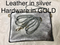 Small leather bag in SILVER .Cross body bag, shoulder bag / wristlet in GENUINE leather. Silver purse with adjustable strap. Boho bags